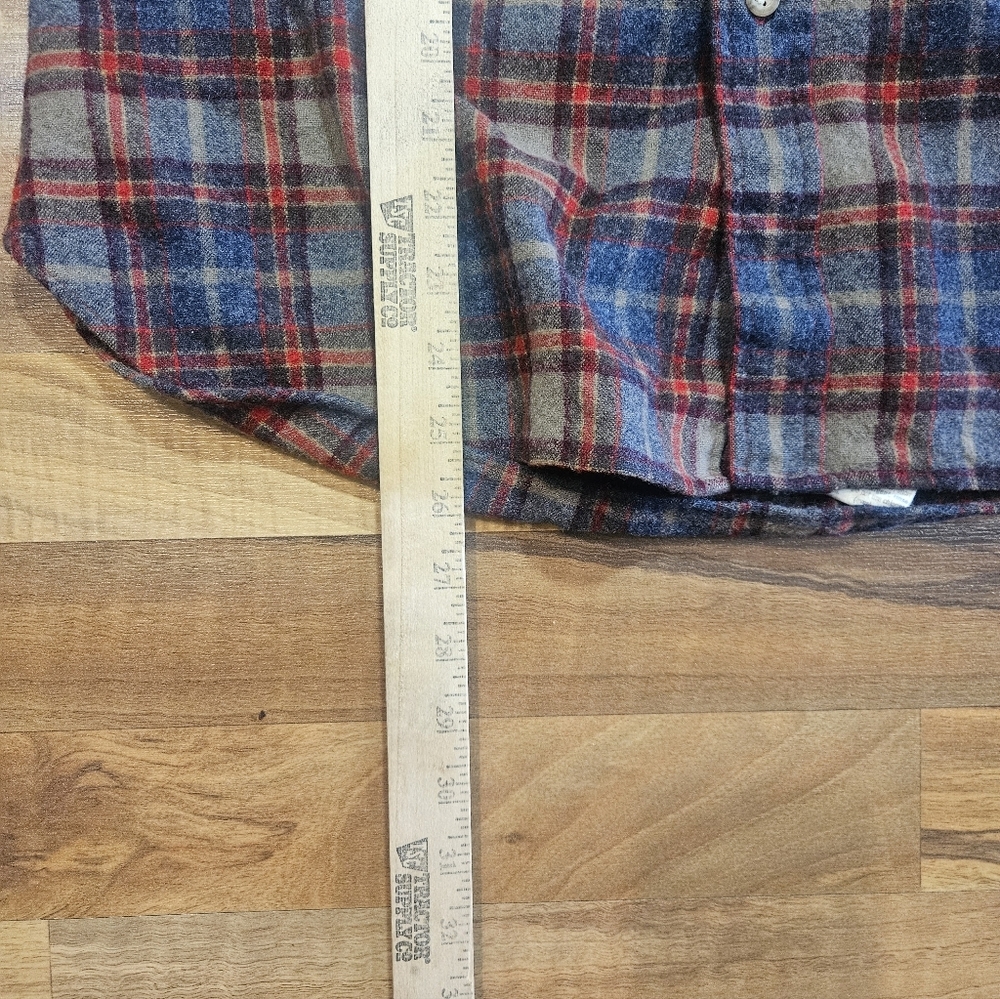 Vintage Pendleton LOBO 100% Wool Plaid Flannel Shirt Blue Brown Padded Elbows L - Picture 8 of 10